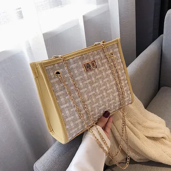 Годишна Жена Квадратна Голяма Чанта Мода Ежедневни Верига Едно Рамо Crossbody Чанта За Жени Bolsas Bolsa Feminina Жълто Womam