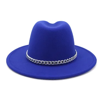 FS мода желязна верига филц Fedora мъжки Jzz шапки господин памук, зимни дамски жълто лилаво широка периферия цилиндър капачка капачка Femme