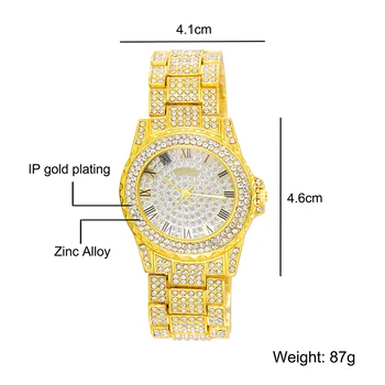 Хип-хоп луксозни мъжки часовник Iced Out Дата Кварцов ръчен часовник с Микропавой CZ сплав часовници за жени мъже бижута