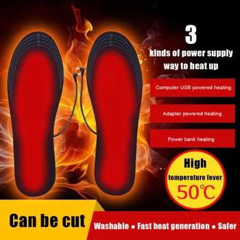 1 чифт зимни спортове на открито, топли стелки за краката USB отопление обувки 35-46 вътрешни и външни отопление стелки увеличават размера на