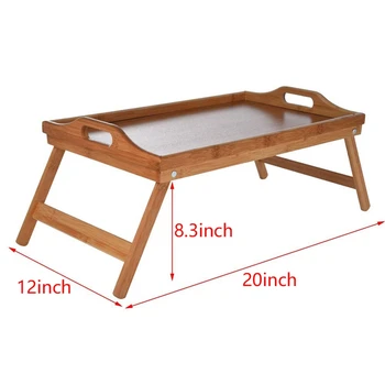 JEYL натурален бамбуков поднос за закуска с дръжка закуска в леглото или използване като телевизионно маса сгъваема масичка за легло лаптоп D