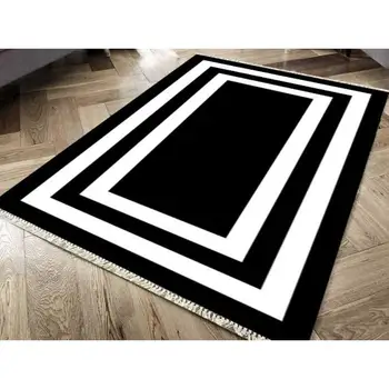 Нескользящая подметка дигитален печат кадифен килим геометрична черно 80x300 см