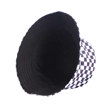 Кофа шапка двустранен Harajuku черно-бял проверка на Рибар дами шапка на Слънцето Мъже, Жени улица и хип-хоп Cap