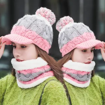 SUOGRY Hot Ski Момиче 2018 нова марка голям кожа Pom Помераните шал вязаная зимна шапка дамски Шапчица дебели черепи Дамски шапка