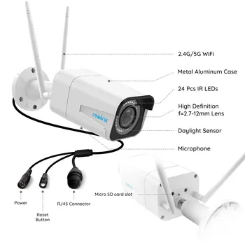 Reolink WiFi Камера 5MP HD 2.4 Ghz / 5Ghz 4x оптично увеличение IP камера за сигурност с вграден слот за карти Micro SD RLC-511W 2 Pack