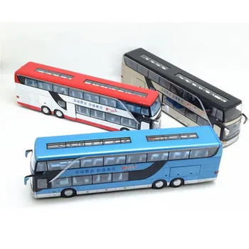 1:32 Highquality alloy pull back bus model high simitation Double bus sightseeing flash toy vehicle детски играчки