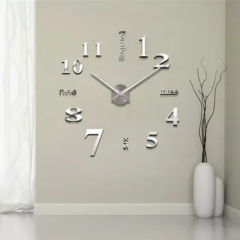 Модерен САМ аналогов 3D огледална повърхност голям високоговорител тъпо стенни часовници стикер за декорация на дома тъпо стенни часовници
