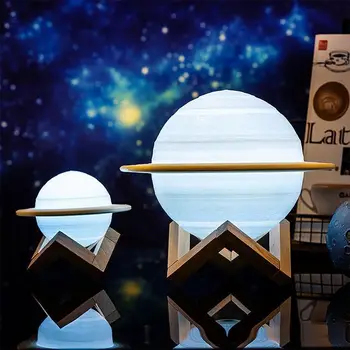 3D печат Сатурн лампа акумулаторна Луната лампи Night Light Home Decoration LED нощна светлина с дистанционно управление детски подарък