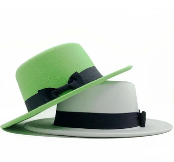бяла вълнена шапка плосък цилиндър за жени филц широка периферия фетровая шапка Laday Prok pie Chapeu де Feltro играч играч цилиндър