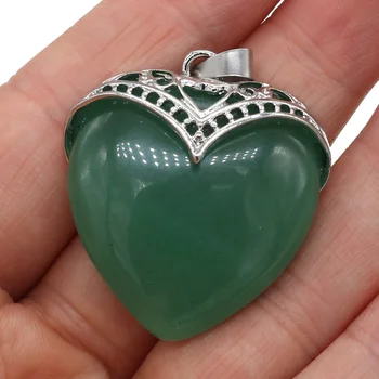 Нова мода праскова форма на сърце окачване аметисты окачване зелен авантюрины метална сплав на окачването размер на 32x35mm