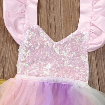 Момиче децата дантела, пайети Принцеса плъзгачи парти рокля официални сватбени Туту Дъга цветни рокли