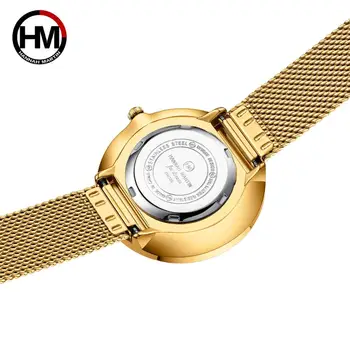 Япония MIYOTA 2035 кварцов механизъм, изчистен дизайн, луксозен подарък гривна от неръждаема стомана изогнутое лицето сини розови златни часовници за жени