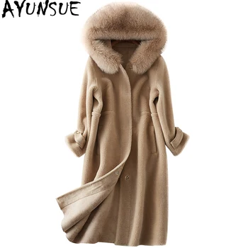 AYUNSUE днешно меховое палто с природата Лисича кожа яка зимна козина на палтото на жената луксозни овце прическа женски сако Abrigo Mujer KJ546