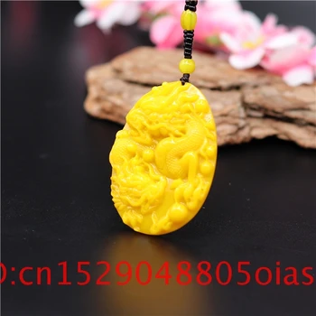 Натурален жълт Hotan нефритови камък висулка Дракон мъниста огърлица китайски jadeite бижута Чар Амулет издълбани подаръци за жени, мъже