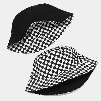 горещо черно-бяла мрежа кофа шапка harajuku women Плосък Fishing Hat хип-хоп клетчатая шапка шапки есен окото модерен дизайн Рибарска шапка