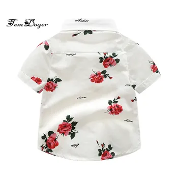 2017 летни комплекти дрехи за малки момчета джентълмен флорални щампи вратовръзка на риза+къси панталони 2 бр. костюм деца момчета ежедневни облекла с колан