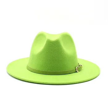 56-60 см универсален широка периферия фетровая шапка Fedora за жени плътен цвят вълнена фетровая шапка за мъже есен зима Панама Залагат на Yellow Cap Jazz