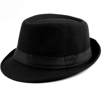 HT1519 demisezonnyj за мъже за жени на филц шапки плътен вълнен фетр играч дерби шапка с черна панделка британски стил Джаз мека мъжка шапка шапка шапка фетровая