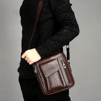 Луксозна мъжка чанта през рамо Мъжки чанти голям капацитет Сплит кожена прашка чанта за човека пътуване Пратеника на кафява чанта