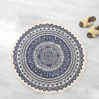 Nordic кръгъл килим Бохемия етнически четка за килими Черна Мандала килим за хола Модерен класически памук, лен Мароко килими