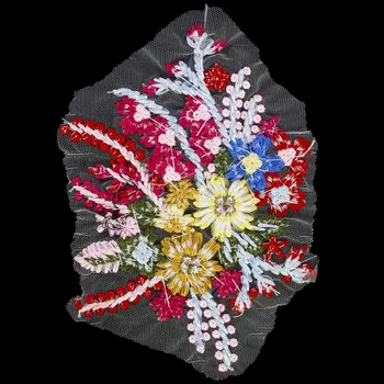 Мъниста Кристал апликация бродерия завързана яка цвете чиста апликация на булчински облекла, украсени с шият лепенки 5 бр.