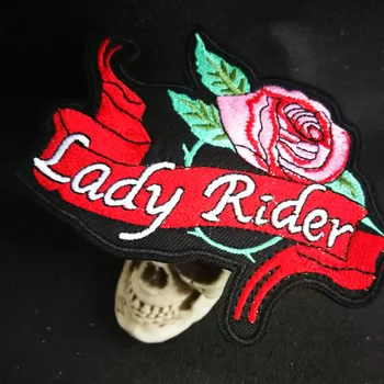 Rose lady rider biker patch for Яке backing, пънк motorcycle embroidery skeleton biker badge, skull patch Garment Аксесоар