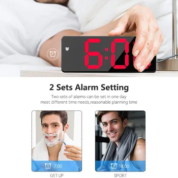 Led дисплей на цифров огледално portable alarm clock alarm clock акумулаторен щепселът е с двойно предназначение будилник подходящ за спални, офис
