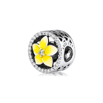 CKK САМ Yellow Plumeria Flower Charms Fits Пандора гривна от сребро 925 проба метални мъниста за бижута berloques kralen
