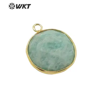 WT-P1525 WKT естествен камък висулка през цялата amazonite медальон злато галванично мода Винтидж колие с висулка бижута