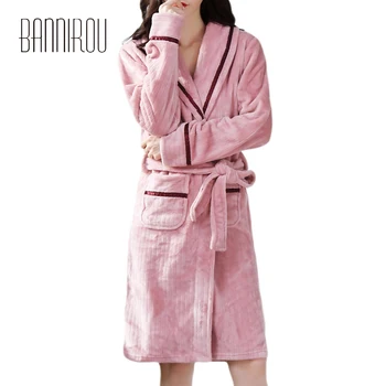 BANNIROU топъл женски халат от плътен кадифе дългата зимна дълга рокля женски халат за баня, пижама ежедневни дебела топла пижама 2020
