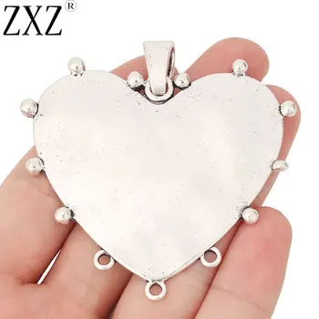 ZXZ 2 елемента Тибетское сребро голямо сърце конектор висулки, висулки за колиета, бижута прави изводи 67x65 мм