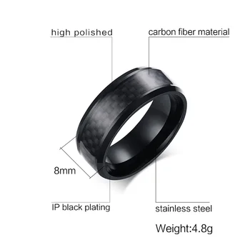 Meaeguet пръстени от неръждаема стомана черен карбон инкрустиран сватба сватбени мъжки пръстени, бижута 8 мм широка