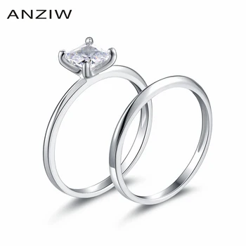 ANZIW Women 1 Carat Princess Ring Set Bague 2pcs Engagement Wedding Bridal Ring Set Lady Anniversary Jewelry anillos de plata