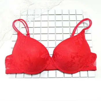 Vgplay Red Bra Plus Size Padded Push Up Underwear Floral Lace Plunge Lingerie Hollow Mesh Band Brassiere Adjust Сутиени