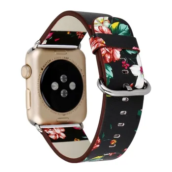 Кожена каишка за Apple Watch band 44/40mm correa iwatch 42 милиметра/38mm гривна с флорални принтом apple watch серия 4 3 5 se 6
