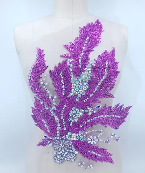 Прозрачен AB цвят на ръчно изработени Crystal петна довършителни шият пайети и кристали апликация 49*33 см, за горната част на роклята