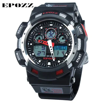 EPOZZ Red Male Clock Week Date LCD Display мъжки цифрови аналогови спортни часовници военни ръчен часовник водоустойчив гмуркане 100m E3001