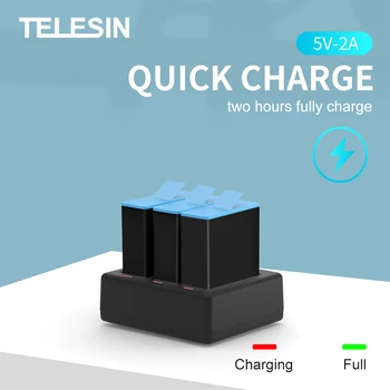 TELESIN 3 Ways Battery Charger With LED Light Charging Box for GoPro Hero 9 Black Action Camera Battery Accessories
