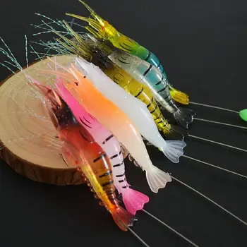 7шт 8см 5g светещи скариди силиций мека изкуствена примамка с куки завъртането риболовни принадлежности