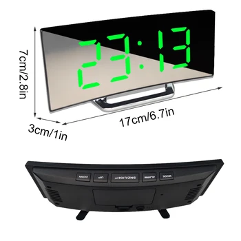Digital alarm clock 7-инчов извит Dimmable LED цифров часовник за детската спални голям брой часове функция за повторение на масата безшумен