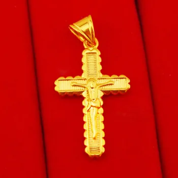 OMHXFC на Едро европейската мода жена мъж унисекс парти за рожден ден, сватбен подарък Исус на кръста 24KT истинско злато Чар висулка PN216