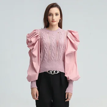 TWOTWINSTYLE мозайка Пуловер за жени O врата бутер с дълъг ръкав плетене на пуловери големи случайни пуловери женски 2020 стил
