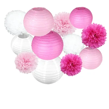 1 компл. розово лилаво многоцветен лампион кръгъл хартиен фенер хартия цвете топки Pom Pom за сватби Рожден Ден виси украса