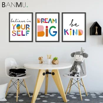BANMU сладки мотивационни цитати фрази изкуството на стената плакат на децата развъдник домашен интериор модерен цветен текст платно живопис