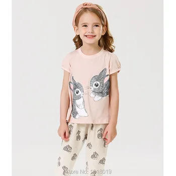 1-7Y Baby Girl Clothes Set Kids памук нов 2021 годишният Заек тениска панталони 2 елемента детски костюм Bebe Girls тениски, шорти съоръжения