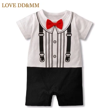 Любов DD&MM Baby Boys дрехи лято новородено бебе гащеризон момчета дрехи вратовръзка колан с къс ръкав памук тела модел гащеризон