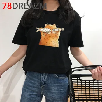 Kawaii Смешни Cat Graphic Tees Women Summer Top Cartoon Cat T Shirt Японски Стил Козметична Тениска Harajuku Ulzzang Shirt Female