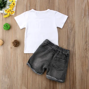 Нова мода ежедневни дете деца, момчета и момичета дрехи с къс ръкав печат летни блузи тениска дънкови панталони, екипи комплект от 1-6T
