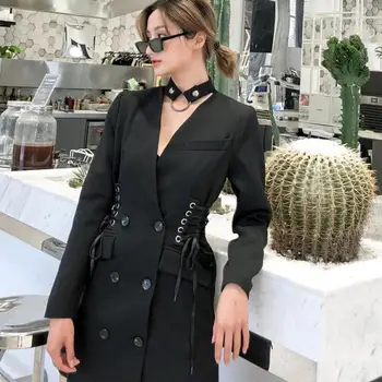 GETSPRING Women Coat Women Suit Coat V-образно деколте превръзка реколта дамски блейзери, якета черни двубортные блейзери жена 2019 Нова
