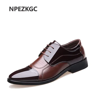 NPEZKGC новата пролетна мода Оксфорд бизнес Мъжки обувки от естествена кожа с високо качество, меки на ежедневните дишащи мъжки апартаменти обувки с цип